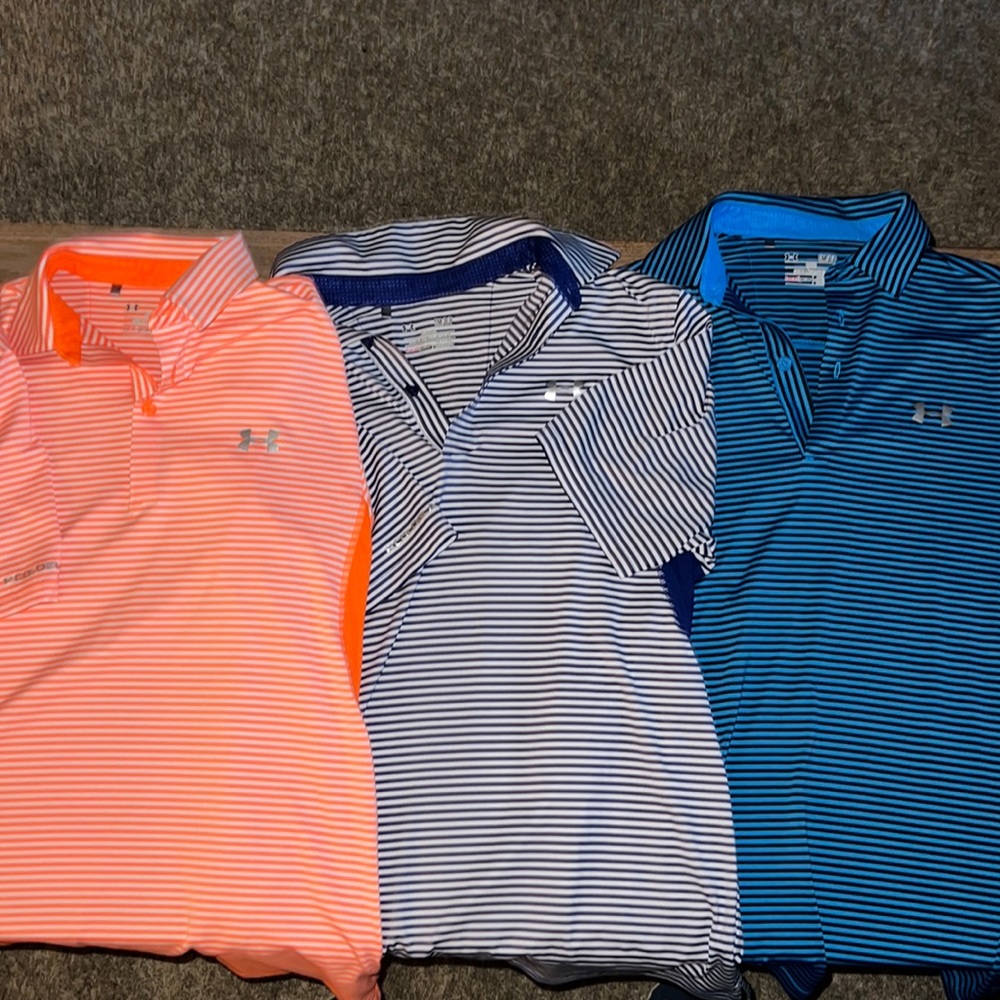 Lot of 3 Under Armour Coldblack Heat Gear Optic Stripe Short Sleeve Polos